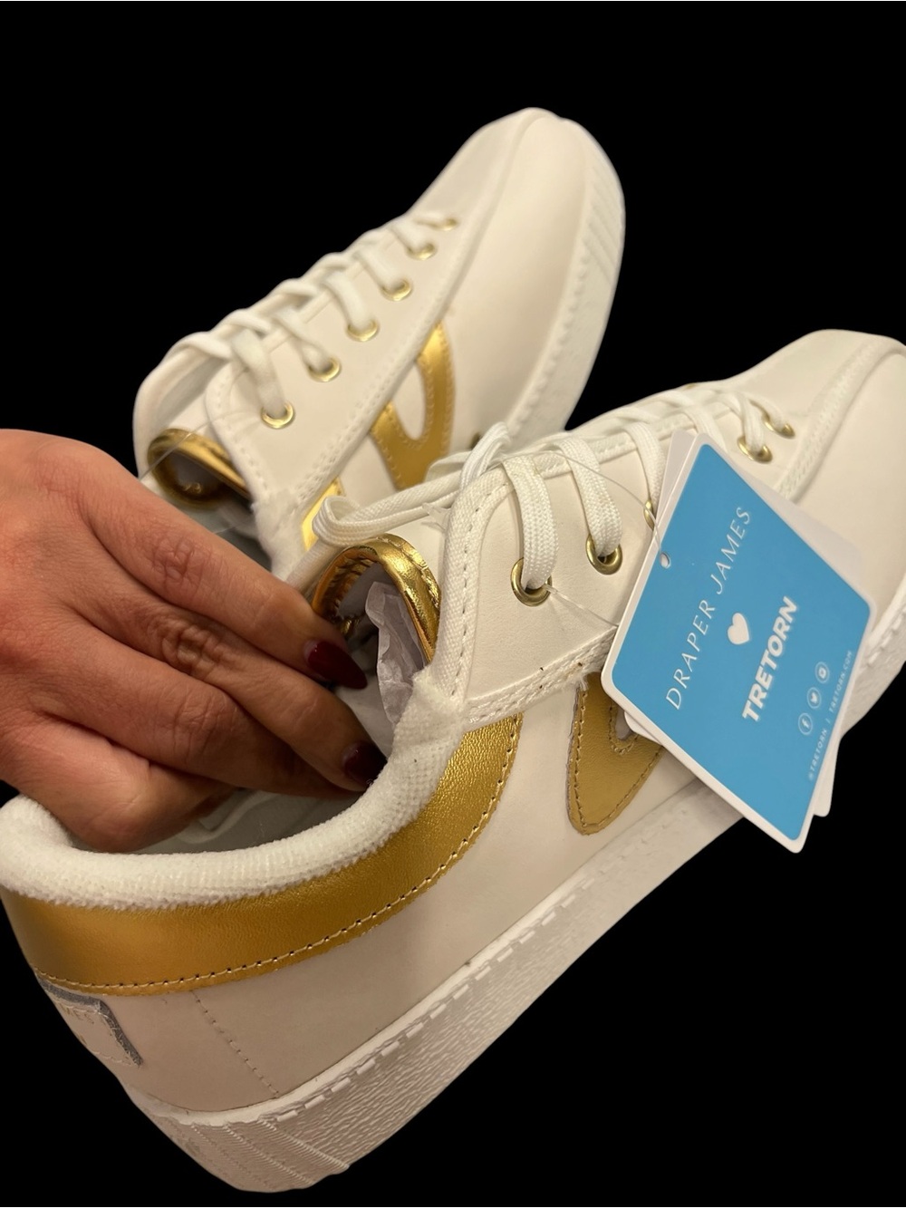 NWT Tretorn x Draper James Nylite Plus Sneakers Leather White Gold, size 8M